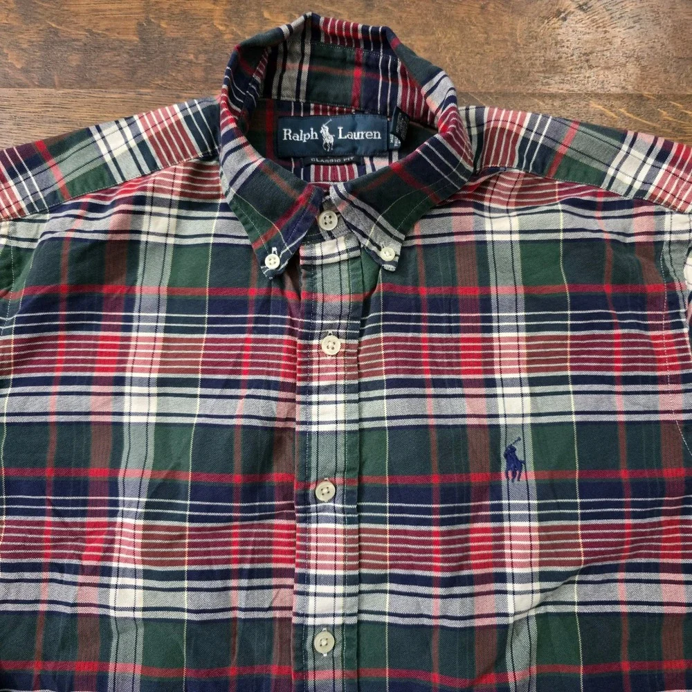 Ralph Lauren Classic Fit Plaid Button Down Shirt Mens 15 32/33 Red Green Tartan